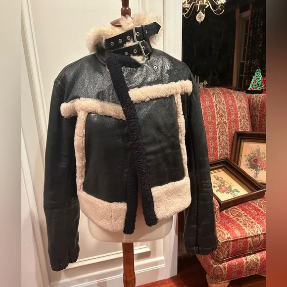 Helmut Lang Shearling Bomber Jacket. Sheep leather with fur trim - Picture 4 of 9